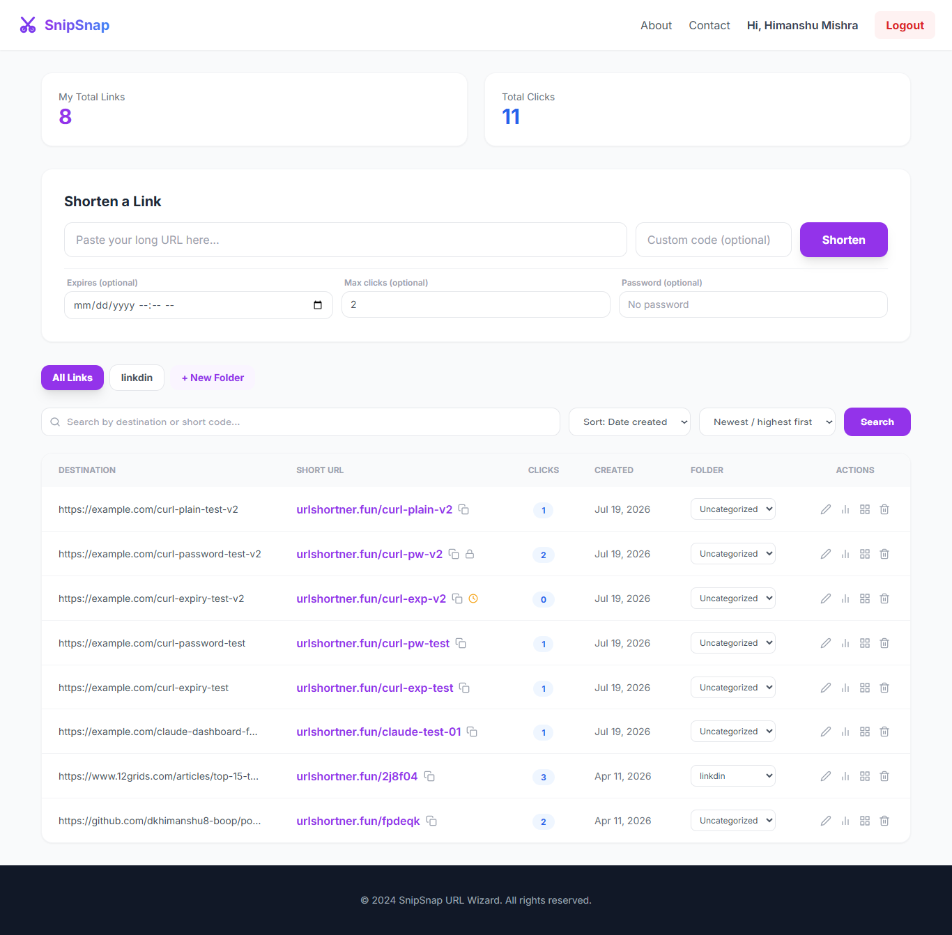 SnipSnap dashboard preview